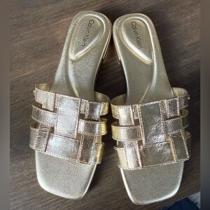 Calvin Klein Women's Metallic Gold Slide Sandals